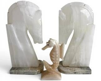 Onyx Horse Bookends Carved Seahorse