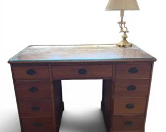 Vintage Wooden Desk w Lamp