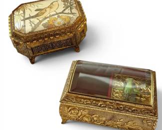 Ornate Engraved Bird Music Trinket Boxes