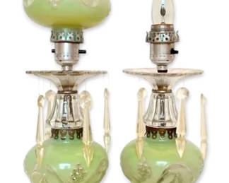 Pair of 1940s Mint Green Glass Boudoir Lamps