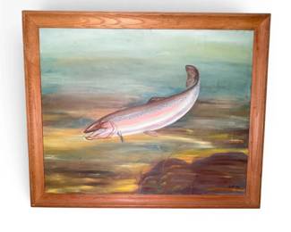 Framed Bass Painting by D. Hoinka 33x27