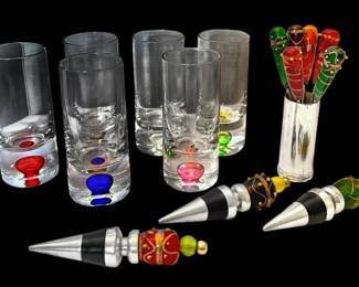 Colorful Barware Glasses, Cocktail Forks, Stoppers
