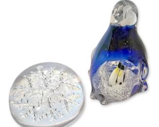 Glass Snowflake Paperweight Art Glass Penguin
