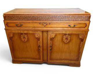 Antique Stenciled Oak Buffet Cabinet