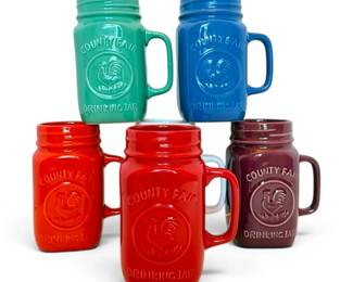 Six Colorful Stoneware Mason Jar Shaped Mugs