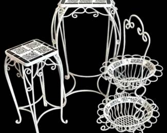 Black White Tiled Plant Stands