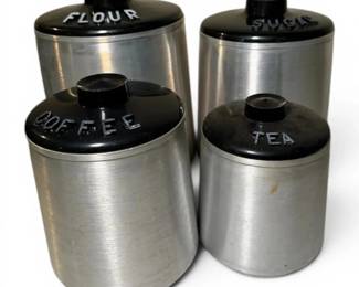 Vintage Aluminum Flour, Sugar, Coffee, Tea Canisters