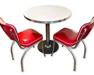 Retro Diner Table w Red Glitter Vinyl Chairs