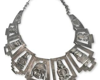 Peruvian Sterling Silver Face Panel Necklace 90.6g