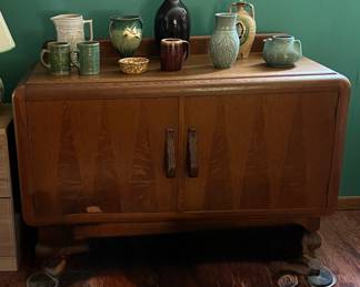 Art Deco Sideboard, Ball-and-Claw Feet and Assorted Pottery
