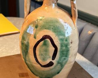 Antique Stoneware Jug with Applied Handles and Green Decoration