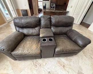 Brown Faux-Leather Reclining Sofa & Loveseat