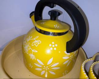 Yellow Enamel Floral Tea Kettle Temptations Old World