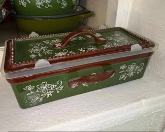 Temptations Floral Lace Green Rectangular Baker with Lid