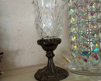 Vintage Godinger Crystal Hurricane Votive Candle Holder Silver Plate Base