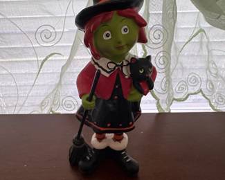 Vintage Ceramic Witch Figurine with Black Cat