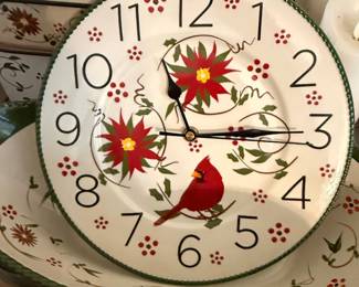 Temptations by Tara Poinsettia and Cardinal Ceramic Wall Clock