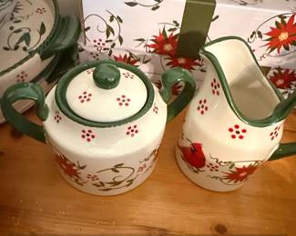 Temptations Old World Poinsettia Sugar Bowl and Creamer Set