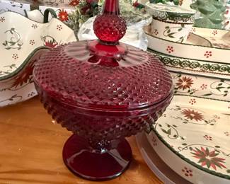 Westmoreland Glass English Hobnail Ruby Red Flashed Candy Dish