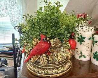 Danbury Mint Cardinal and Poinsettia Holiday Centerpiece Planter