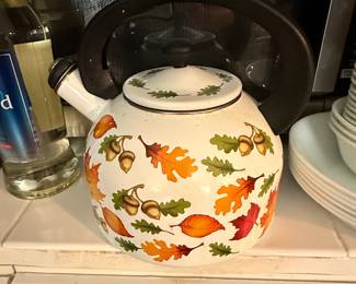 Autumn Leaves and Acorns Enamel Tea Kettle