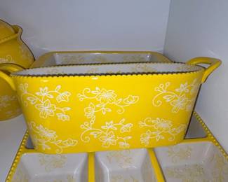 Yellow Floral Lace Ceramic Serving Set