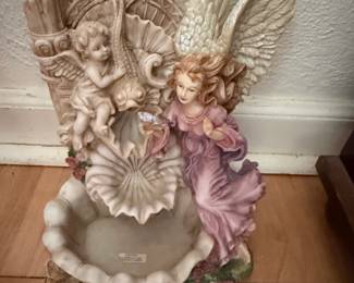 Angel and Cherub Resin Tabletop Fountain with Shell Basin