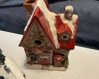 Vintage Ceramic Christmas Village House with Santa and Tree