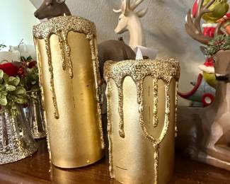 Gold Glitter Drip LED Pillar Candles (Set of 2)