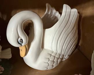 Vintage Ceramic Swan Planter - Made in Taiwan
