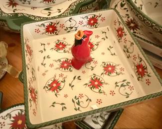 Temptations Seasonal Poinsettia Cardinal Square Serving Dish with Cardinal Figurine Handle