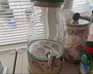 Coastal Seashell Ceramic and Glass Beverage Dispenser