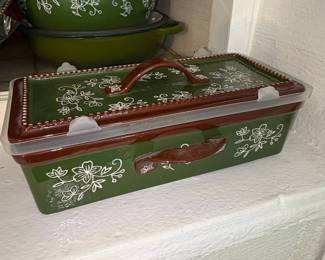 Temp-tations Floral Lace Green Rectangular Baker with Lid