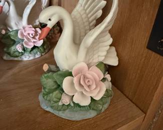 Vintage Porcelain Swan Figurine with Pink Roses Possibly Seymour Mann