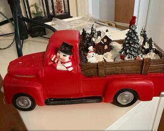 Snowman in Red Truck Christmas Tabletop Decoration second image