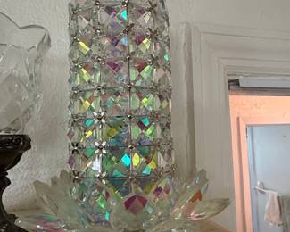 Valerie Parr Hill Illuminated Iridescent Faceted Glass Hurricane
