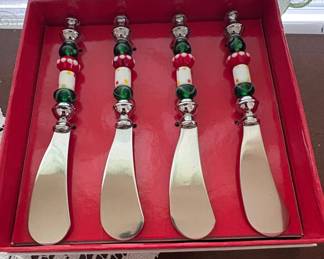 Holiday Beaded Cheese Spreader Set, 4-Piece, Red, Green, White Beads