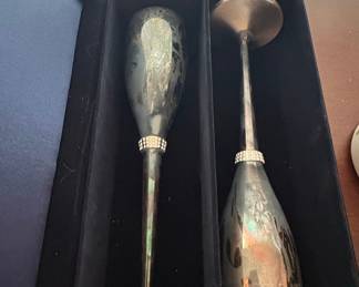Vintage International Silver Co. Silver Plated Champagne Flutes with Rhinestone Bands and Engraving