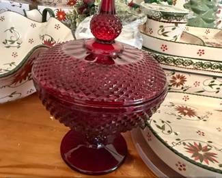 Westmoreland Glass English Hobnail Ruby Red Flashed Candy Dish