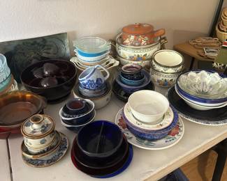 serving trays, vintage cookware, dishes