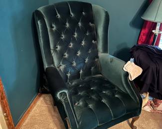 Velvet wingback chair