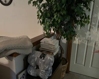 Linens, humidifier, faux tree
