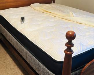 Like-new queen mattress and adjustable lift platform, bed frame also available 