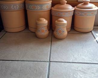 Vintage Southwest Treasure Craft cannisters and salt and pepper shakers