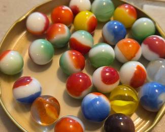 Close up of some of the vintage marbles