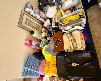 Purses, bathroom supplies, art, decor