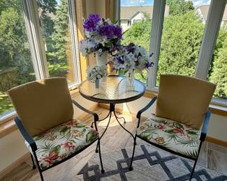 Patio set and floral arrangements