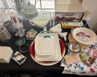 Cutting boards, aprons, tea kettles, every side pot and pan