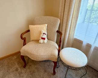 Fabric chair and iron ottoman