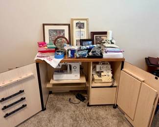Sewing cabinet, office supplies, art, multiple sewing machines